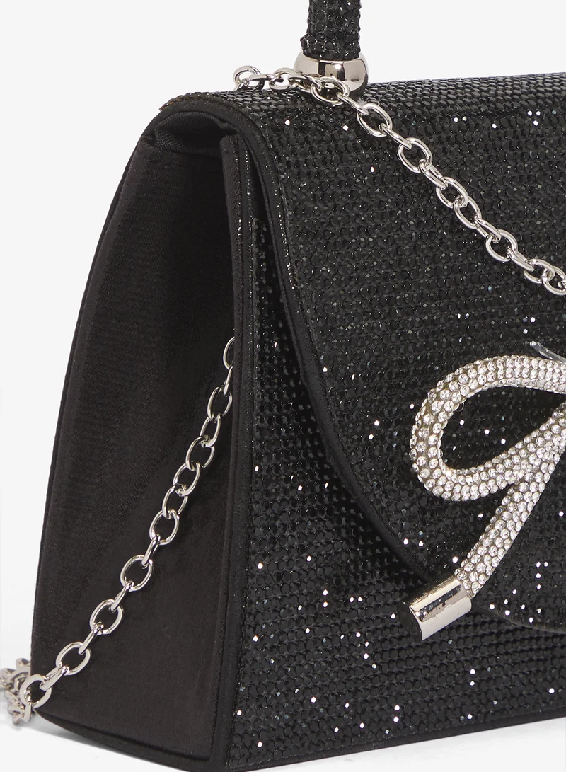 Khizana Black bow detailed rhinestone embellished top handle bag for Women | Best Price UAE